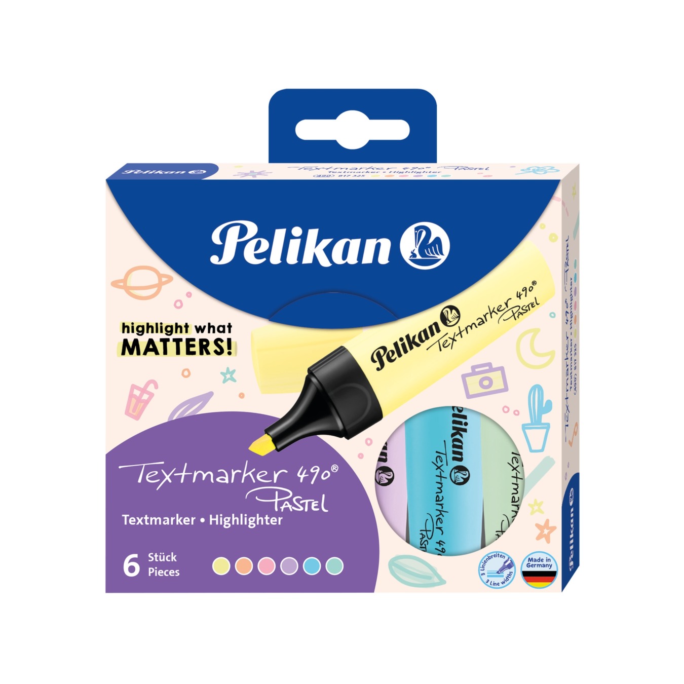 Pelikan 817325 Textmarker 490® Pastell, farbig sortiert, 6 Stück im Etui
