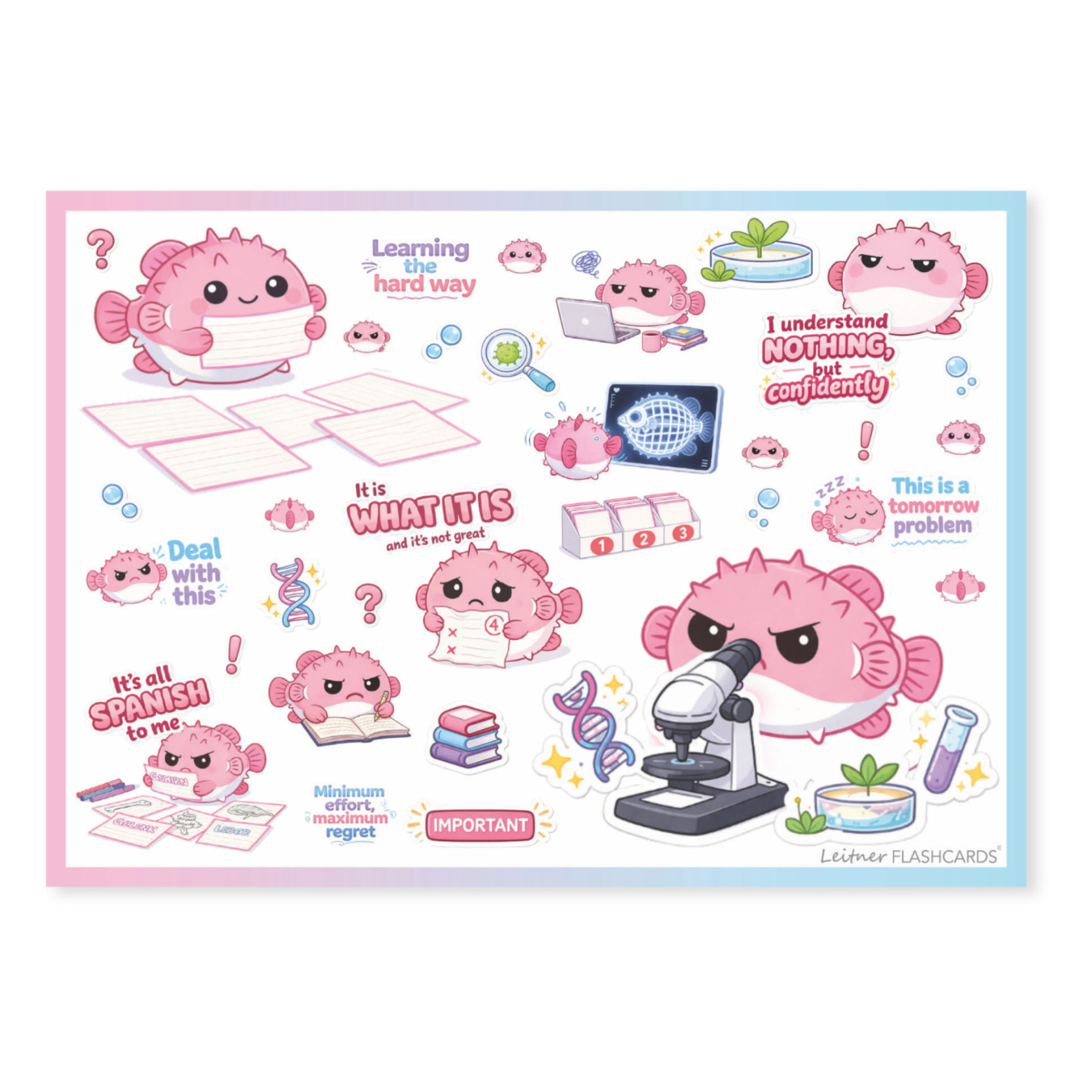 Leitner Flashcards Sticker für Schulsachen & Lernzettel Kugelfisch
