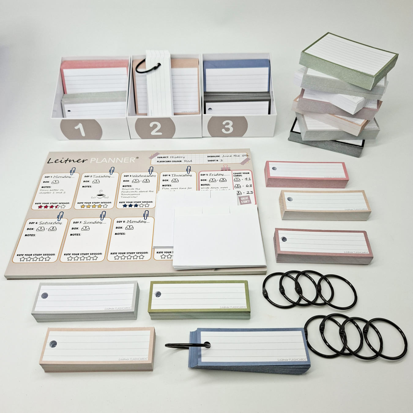 Prüfungspaket 1000 Leitner Flashcards Karteikartensystem Natürliche Farben